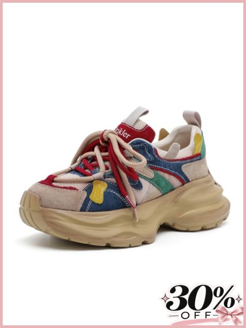 Women's Platform Sneakers Leather Mesh Lace-Up Walking Shoes